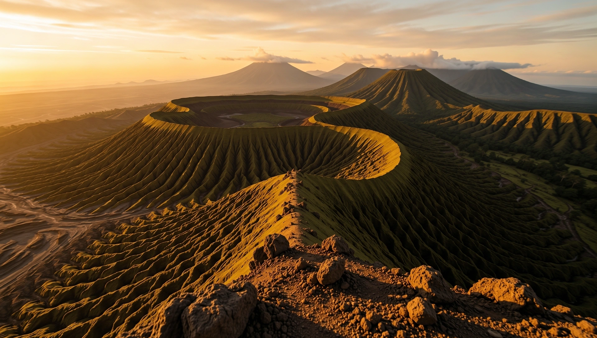 Volcanic mountain ranges of Indonesia at dawn